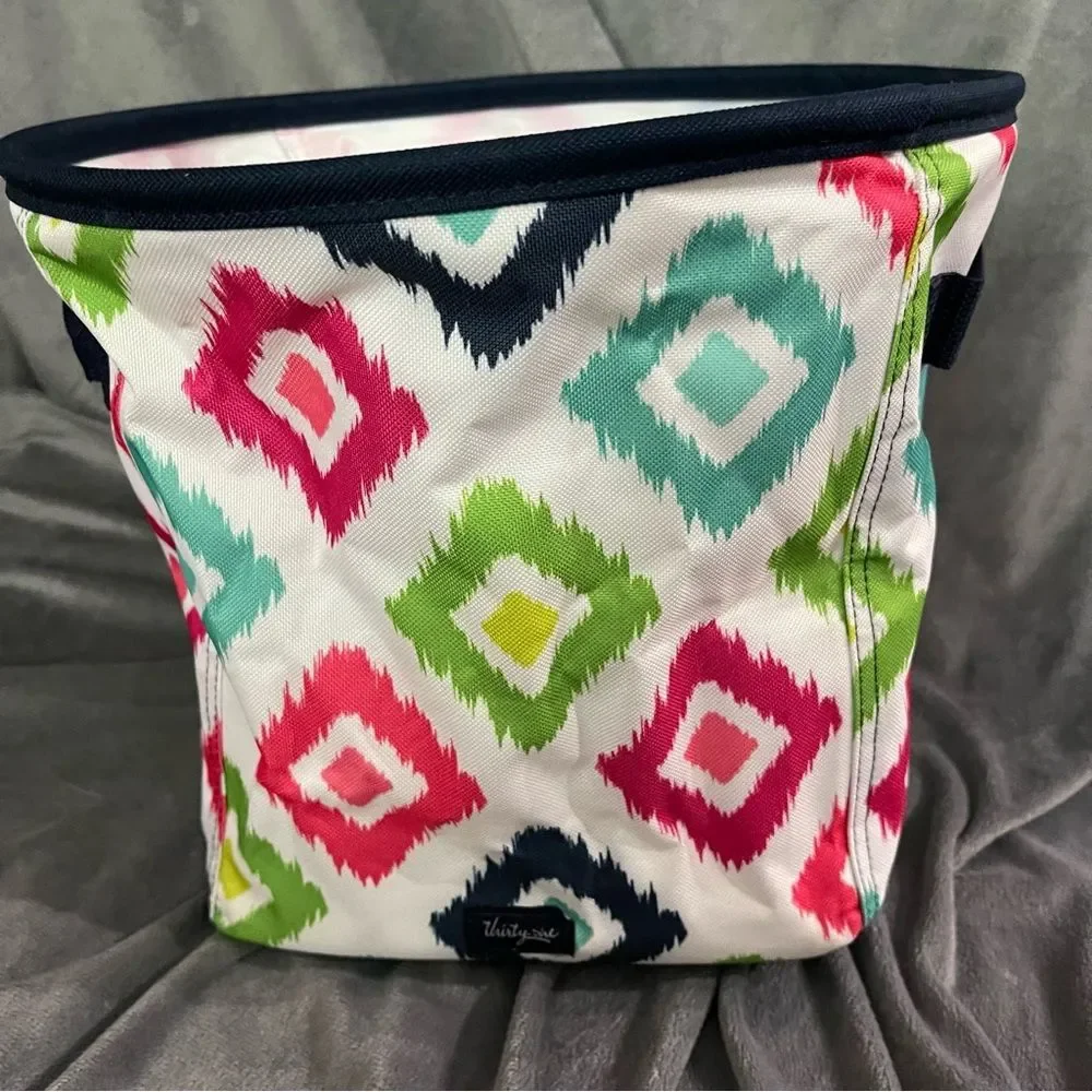 Thirty-one Mini Storage Bin in Candy Corners with Bird Design in Teal
